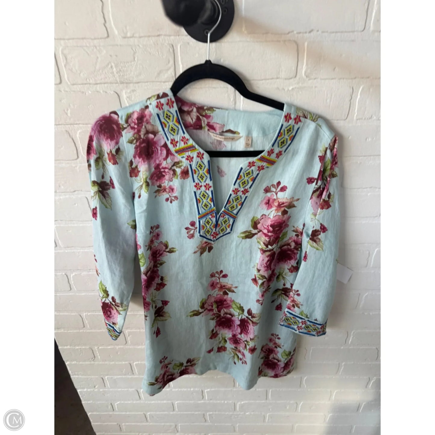 Top 3/4 Sleeve By Soft Surroundings In Blue & Pink, Size: S