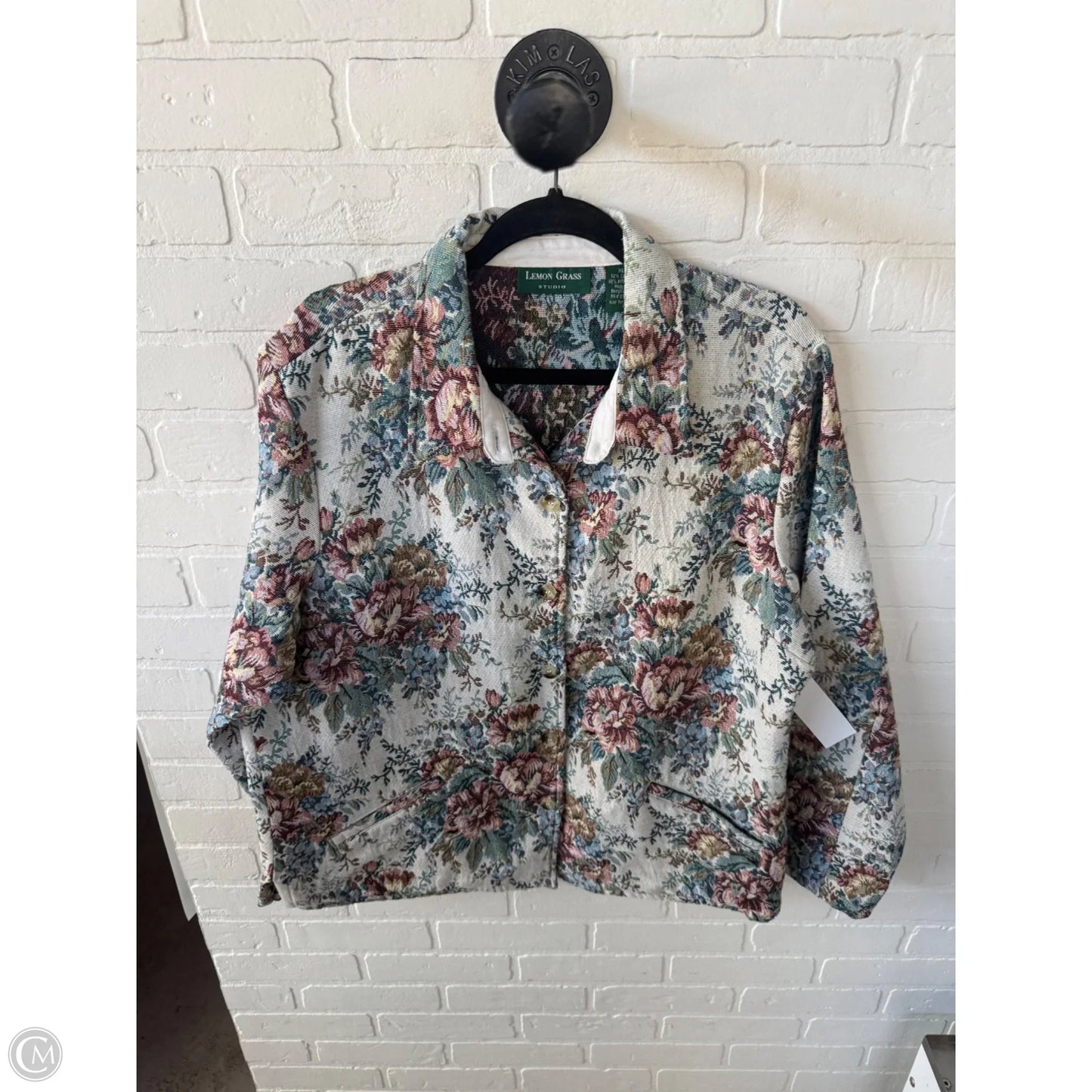 Jacket Shirt By Lemon Grass In Green & Pink, Size: Xl