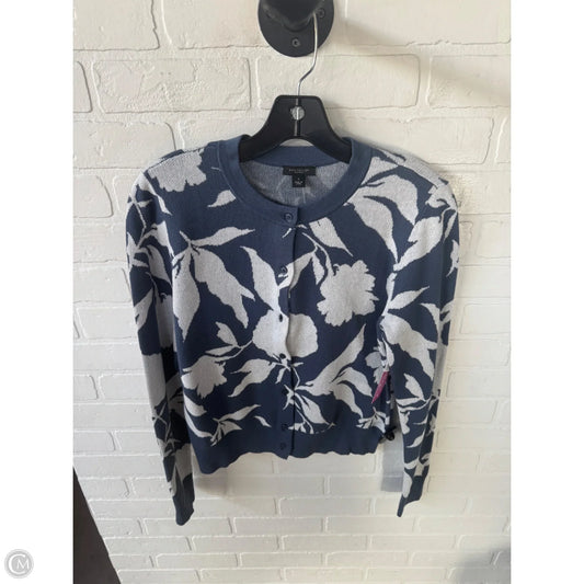 Sweater Cardigan By Ann Taylor In Blue & White, Size: S