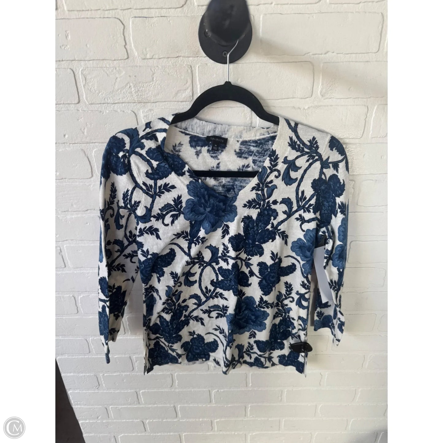 Sweater By Talbots In Blue & White, Size: M