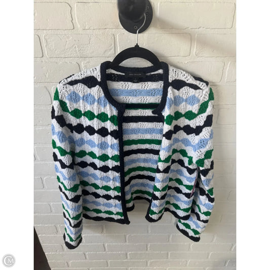 Sweater Cardigan By Ann Taylor In Blue & White, Size: M