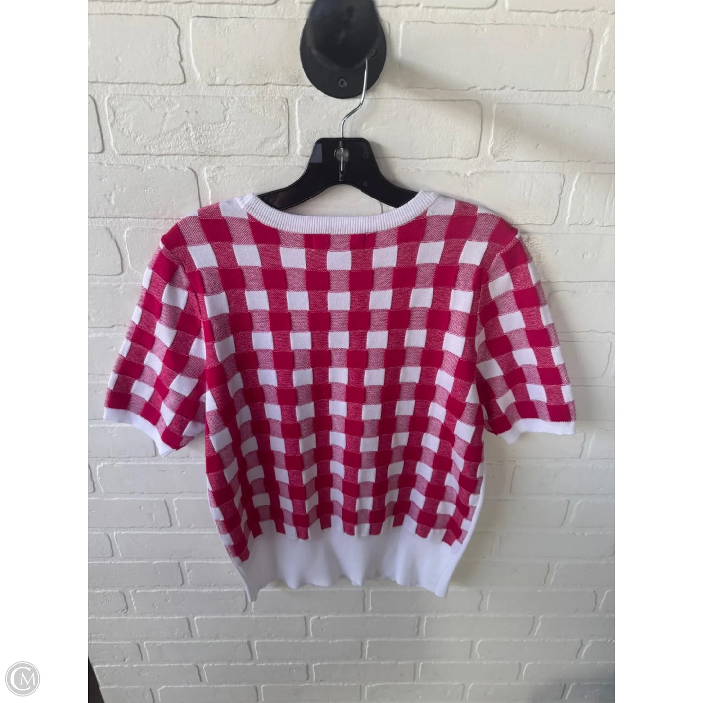 Sweater Short Sleeve By Liz Claiborne In Pink & White, Size: S