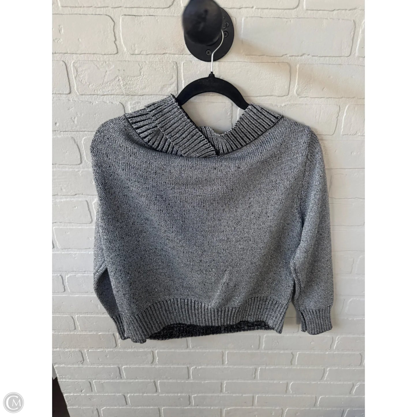 Sweater By Elan In Black & Silver, Size: M