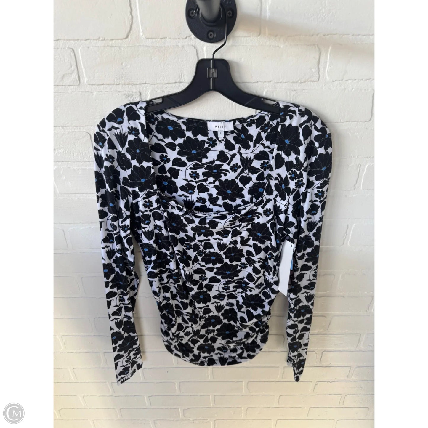 Top Long Sleeve By Reiss In Black & White, Size: L