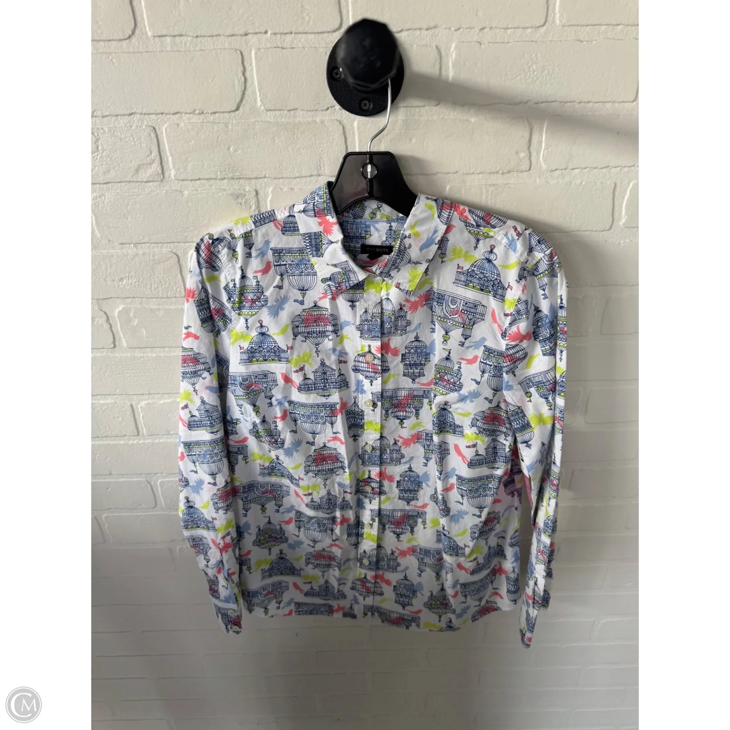 Top Long Sleeve By Talbots In Blue & White, Size: S