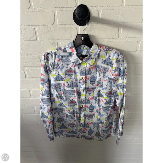 Top Long Sleeve By Talbots In Blue & White, Size: S