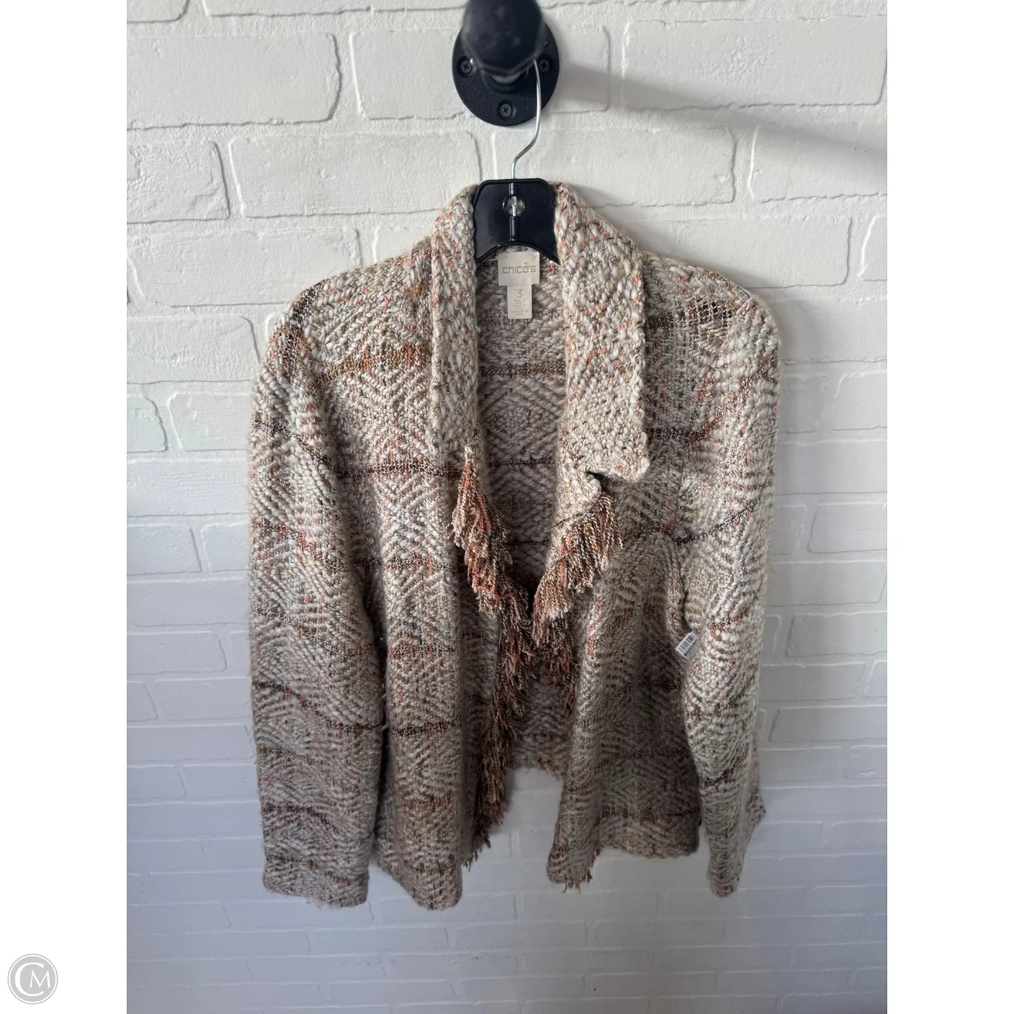 Sweater Cardigan By Chicos In Grey & Tan, Size: Xl