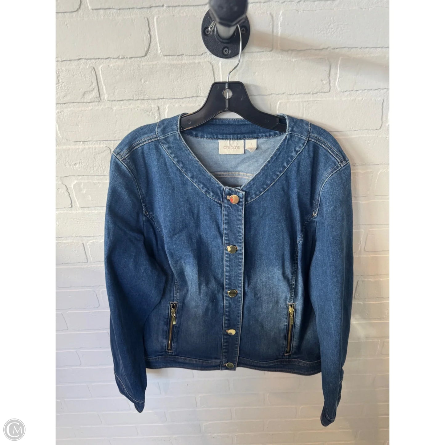 Jacket Denim By Chicos In Blue Denim, Size: Xl