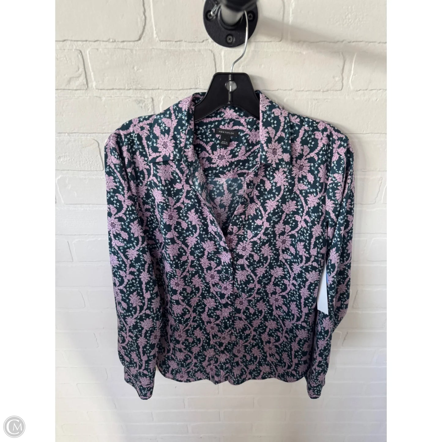 Top Long Sleeve By Ann Taylor In Green & Purple, Size: S