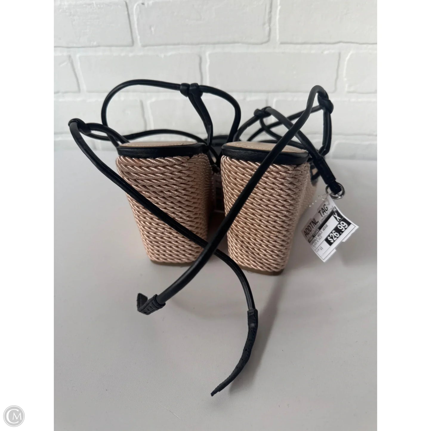 Sandals Heels Wedge By Marc Fisher In Black & Gold, Size: 11