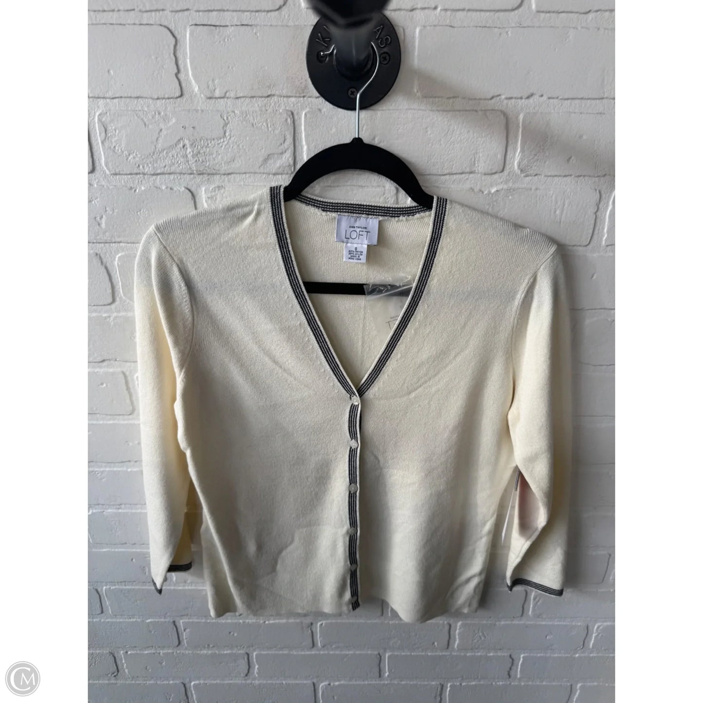 Sweater Cardigan By Ann Taylor In Cream & Grey, Size: S