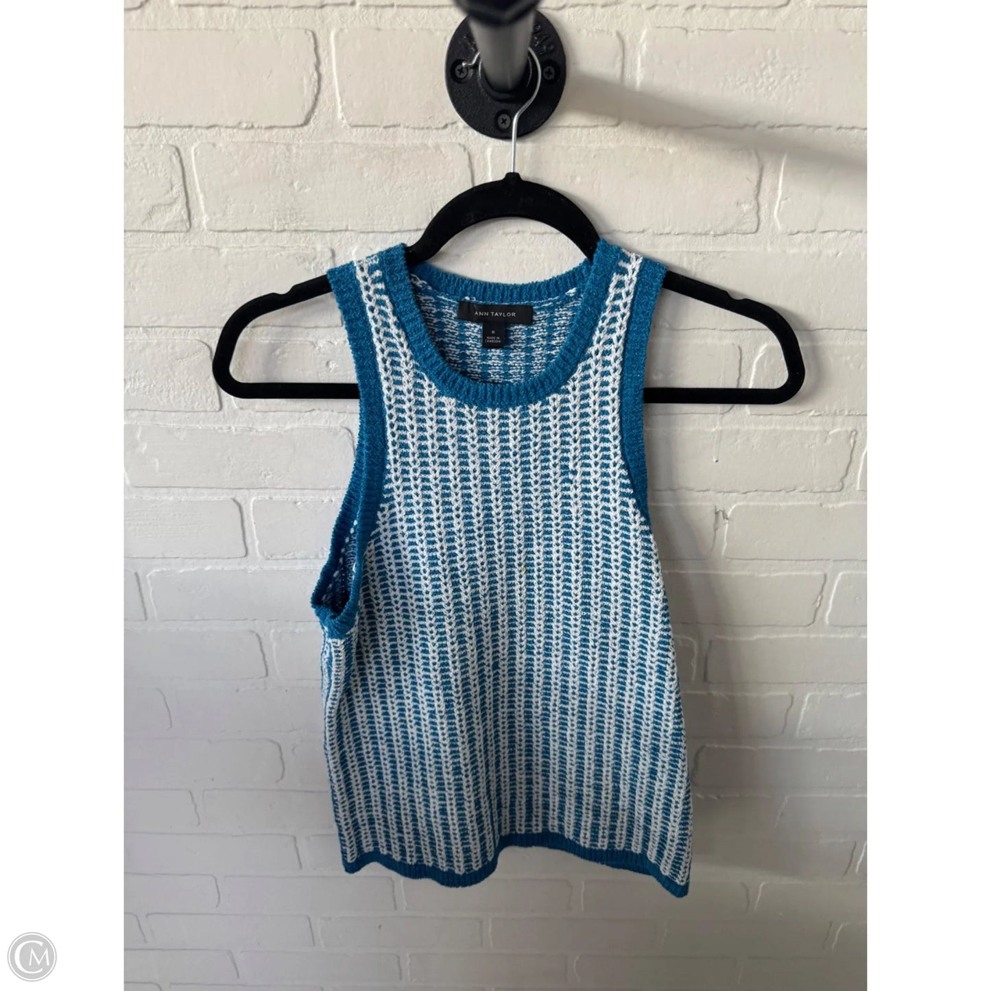 Vest Sweater By Ann Taylor In Blue & White, Size: M