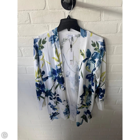 Sweater Cardigan By Chicos In Blue & White, Size: M