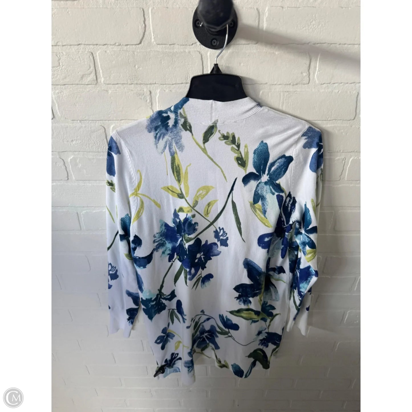 Sweater Cardigan By Chicos In Blue & White, Size: M