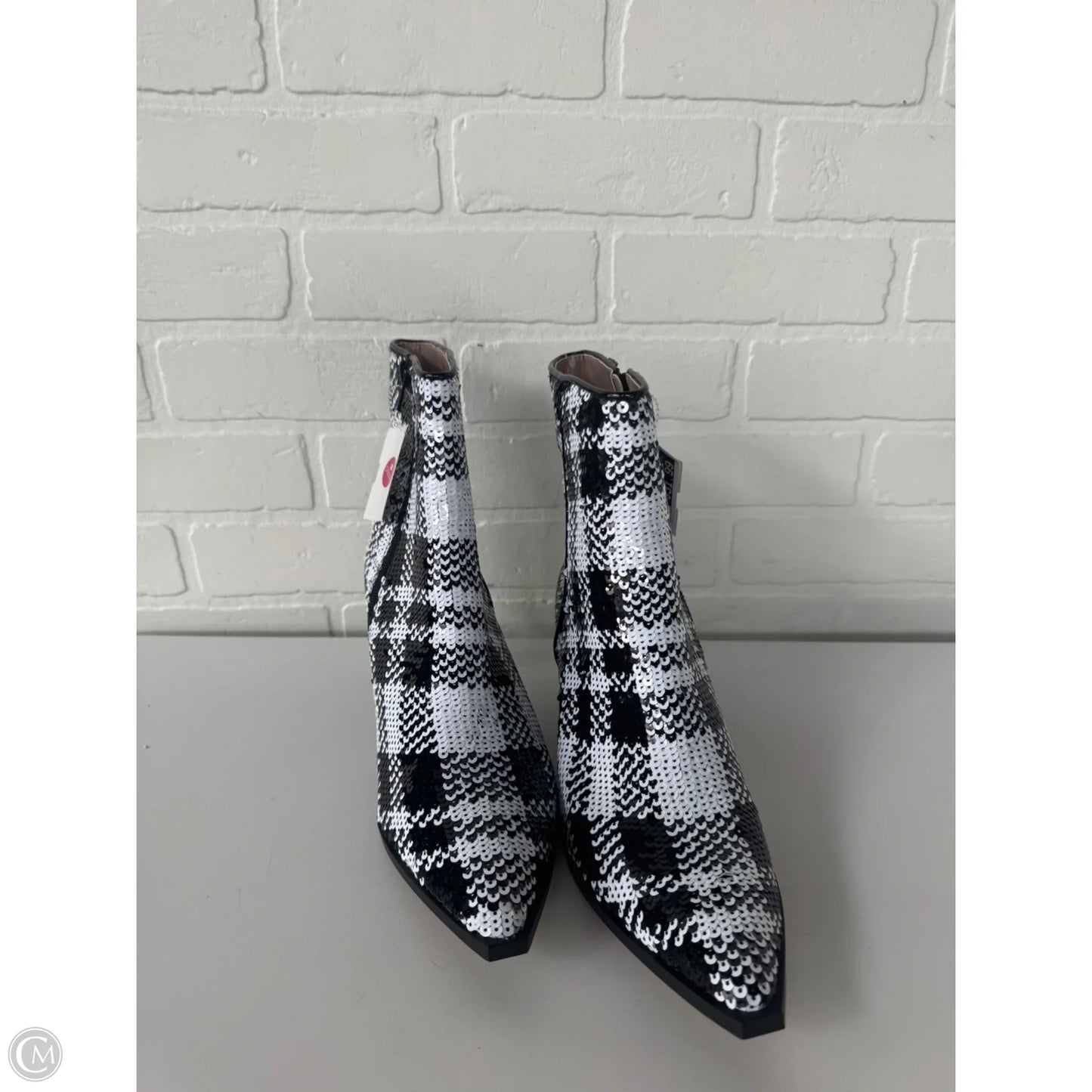 Boots Ankle Heels By Betsey Johnson In Black & White, Size: 10