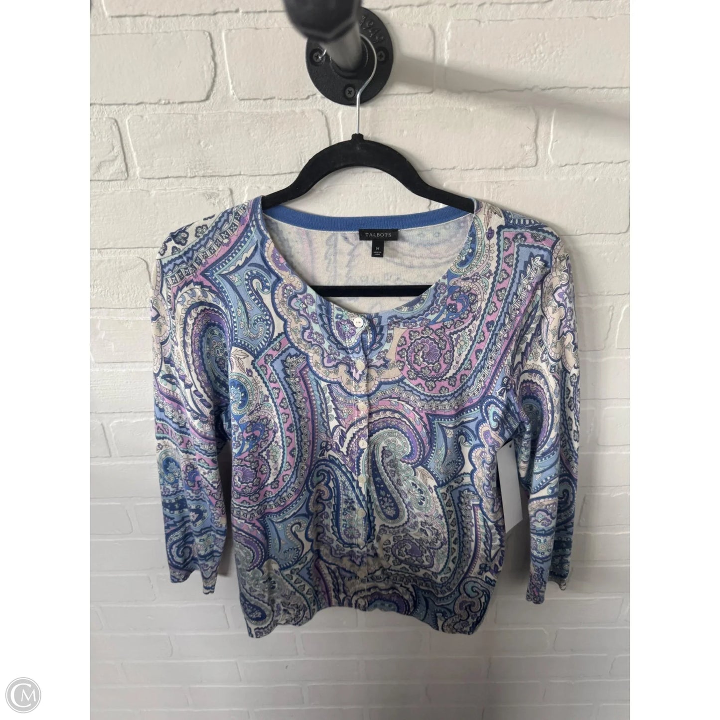 Sweater Cardigan By Talbots In Purple & Tan, Size: M