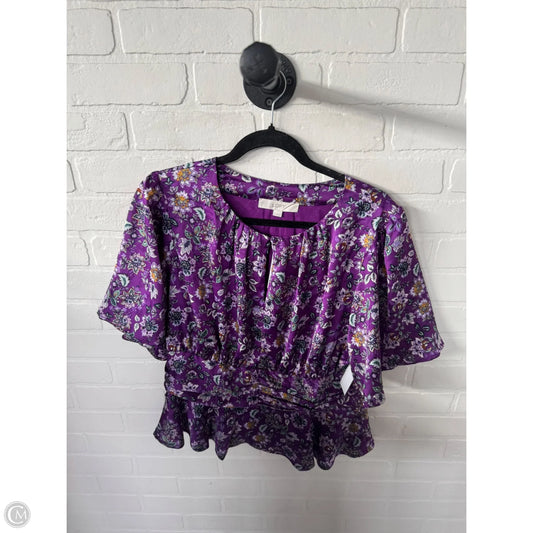 Top Short Sleeve By Loft In Purple & Yellow, Size: M