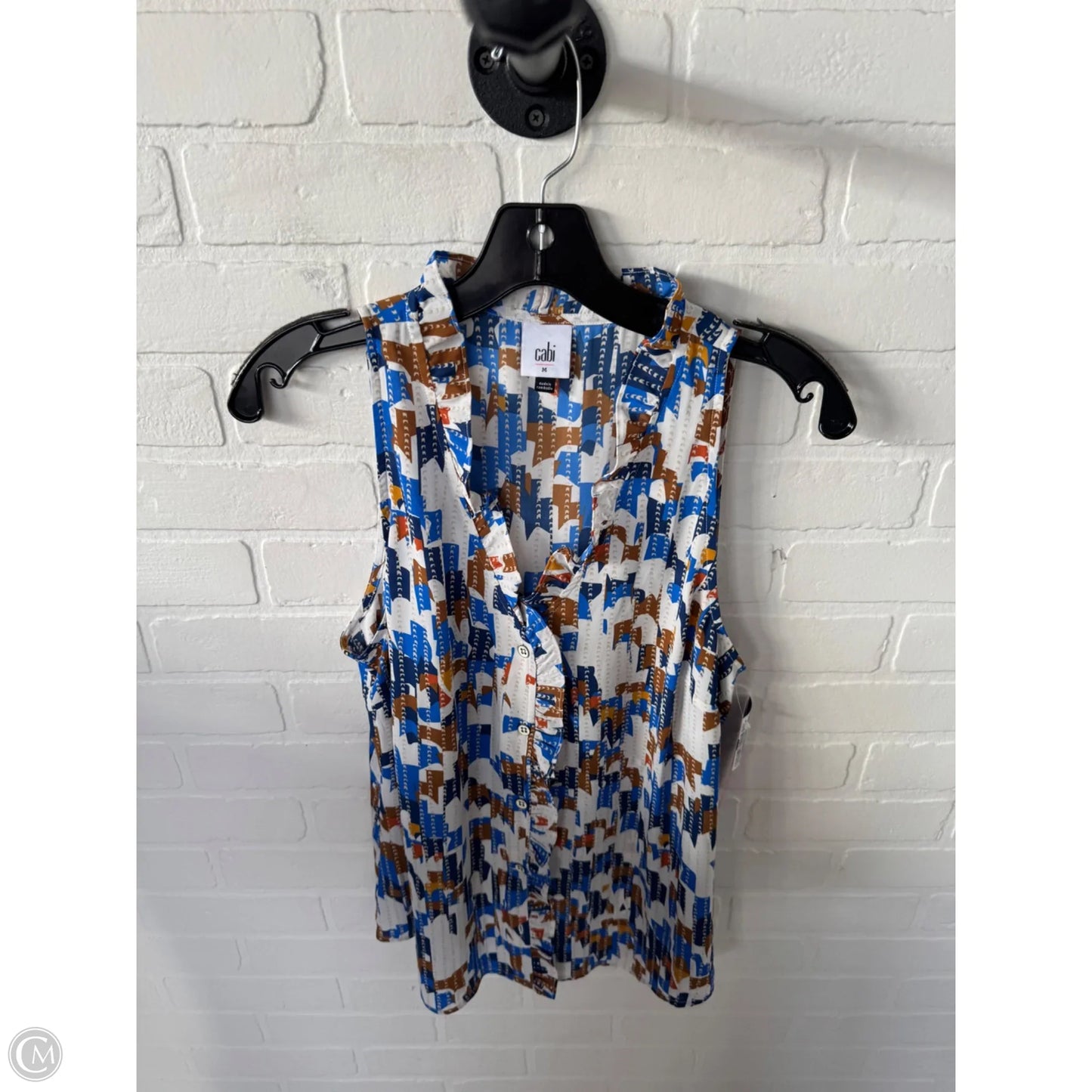 Top Sleeveless By Cabi In Blue & Tan, Size: M