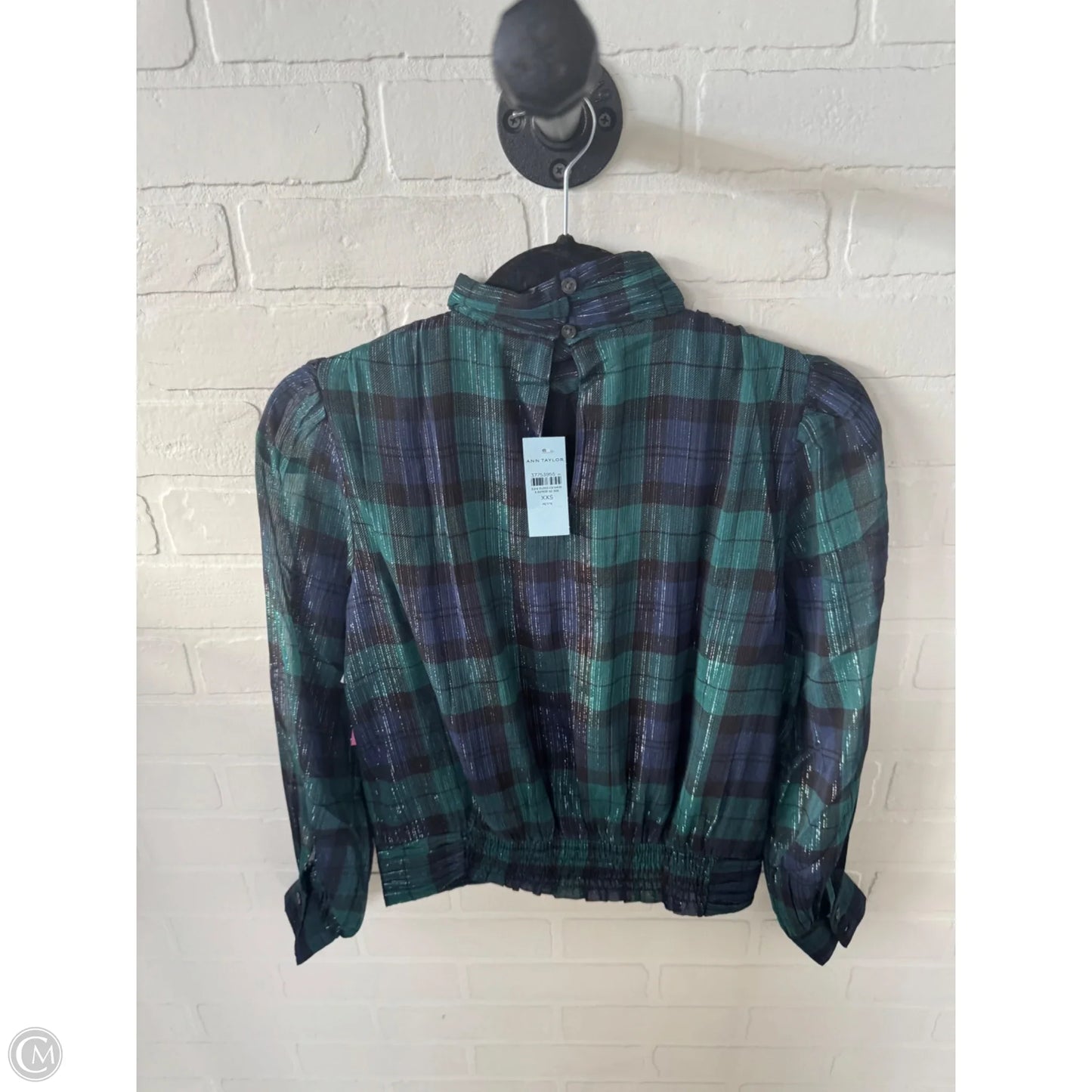 Top Long Sleeve By Ann Taylor In Green & Silver, Size: Xxsp