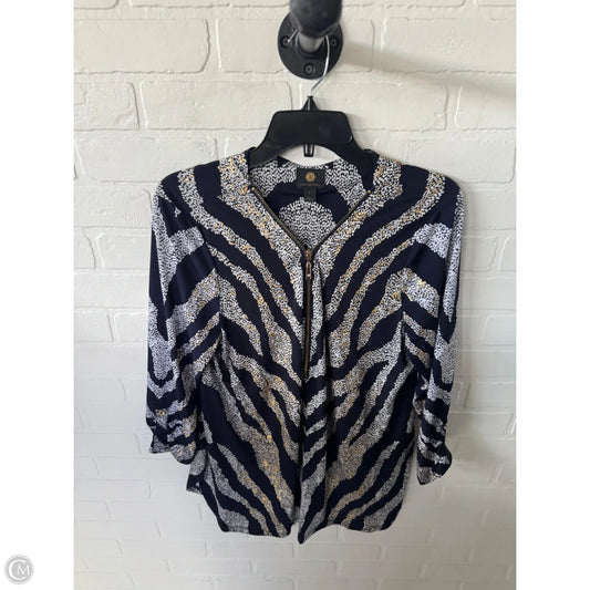 Top 3/4 Sleeve By Jm Collections In Blue & White, Size: L