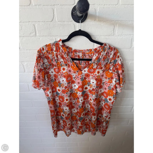 Top Short Sleeve By Cme In Orange & White, Size: L