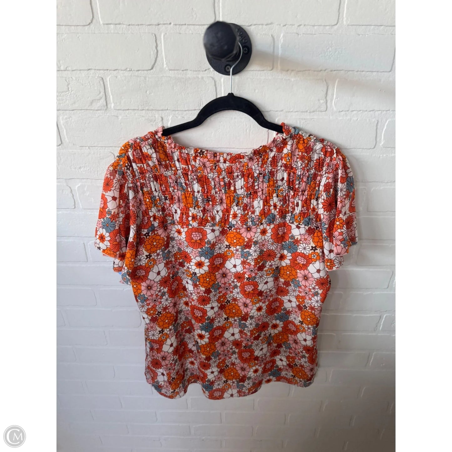 Top Short Sleeve By Cme In Orange & White, Size: L