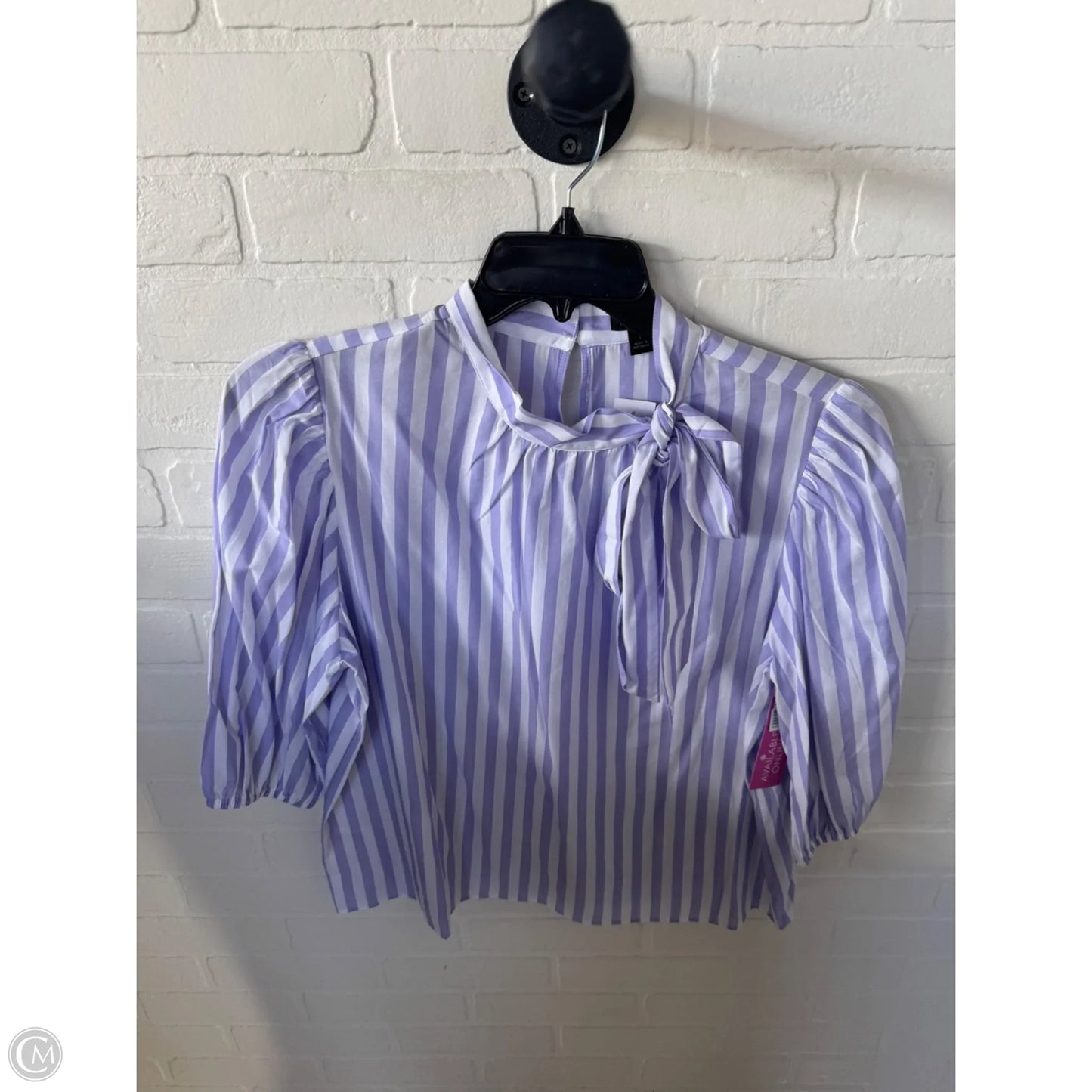 Top Short Sleeve By Ann Taylor In Purple & White, Size: L