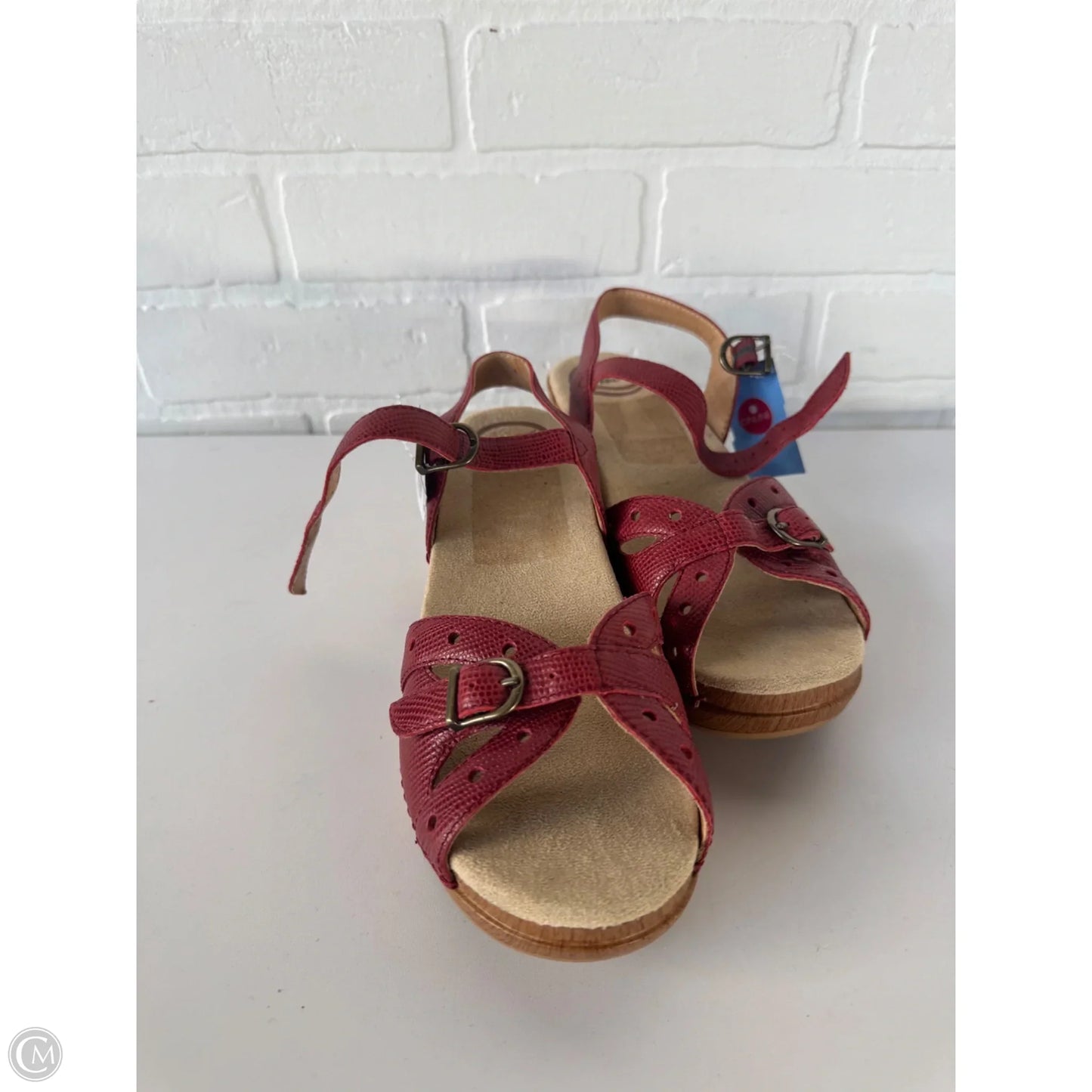 Sandals Heels Block By Dansko In Red & Tan, Size: 7.5