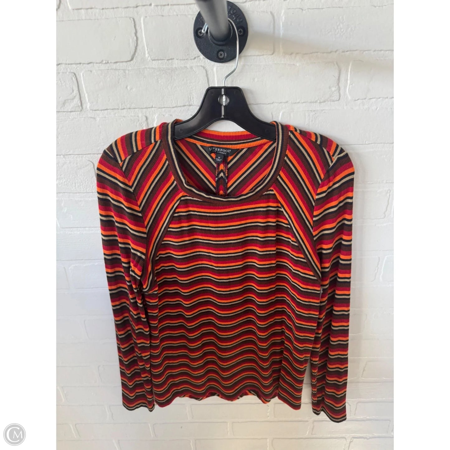 Top Long Sleeve By Liverpool In Brown & Orange, Size: M