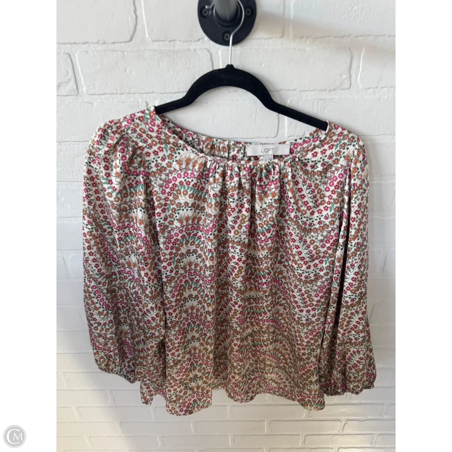 Top 3/4 Sleeve By Loft In Green & Pink, Size: L