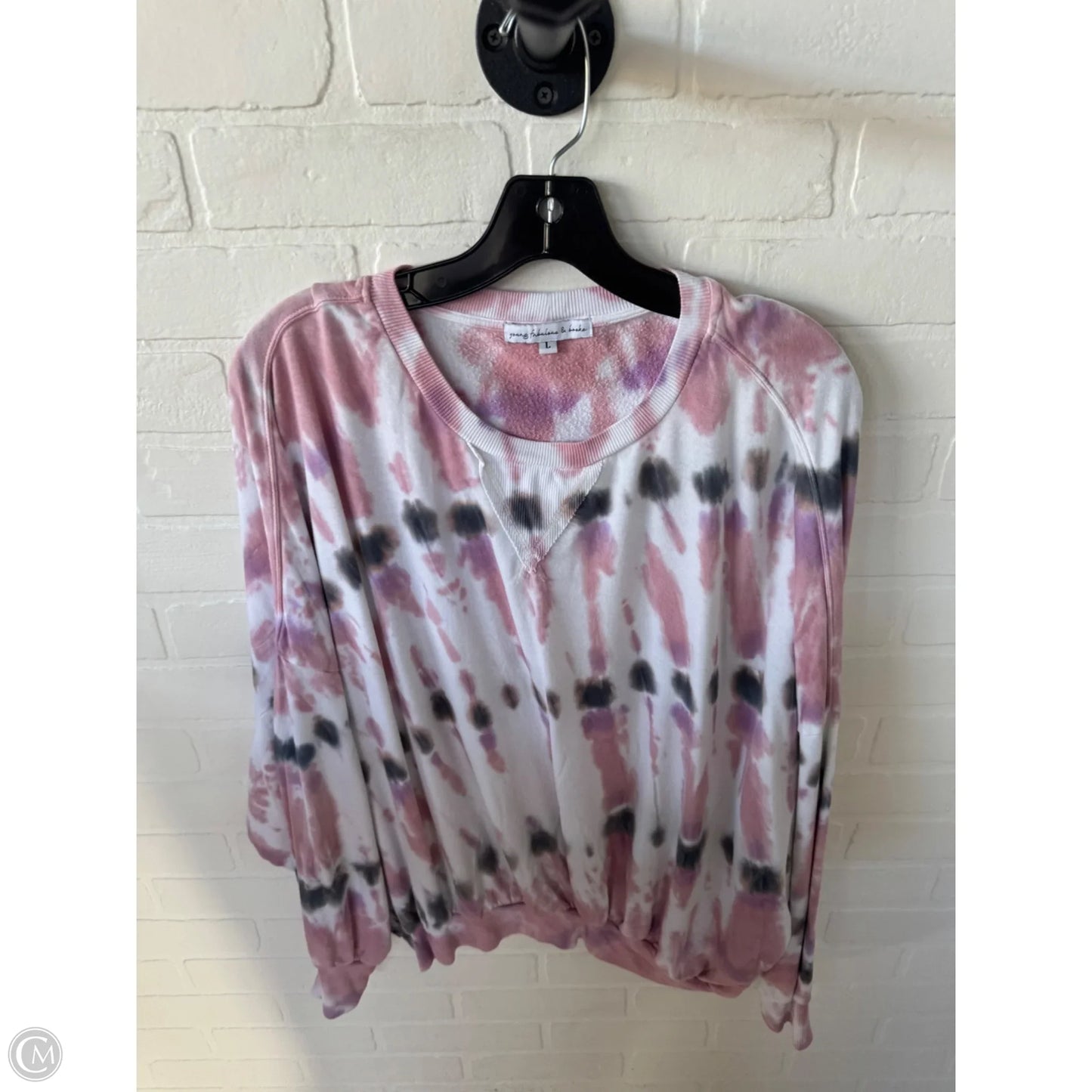 Sweatshirt Crewneck By Young Fabulous & Broke In Pink & White, Size: L