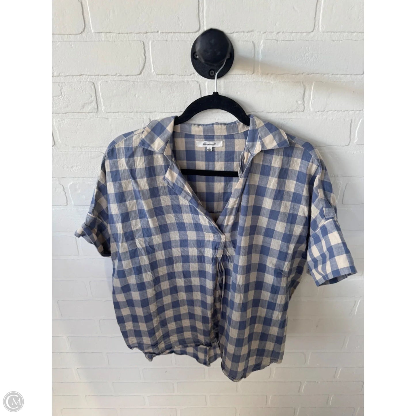 Top Short Sleeve By Madewell In Blue & Tan, Size: M