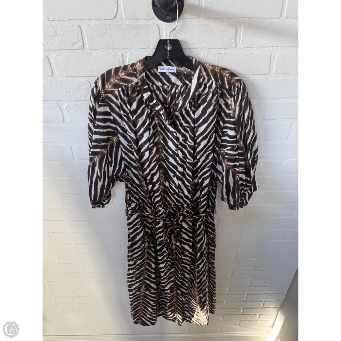 Dress Casual Midi By Calvin Klein In Brown & Cream, Size: Xl