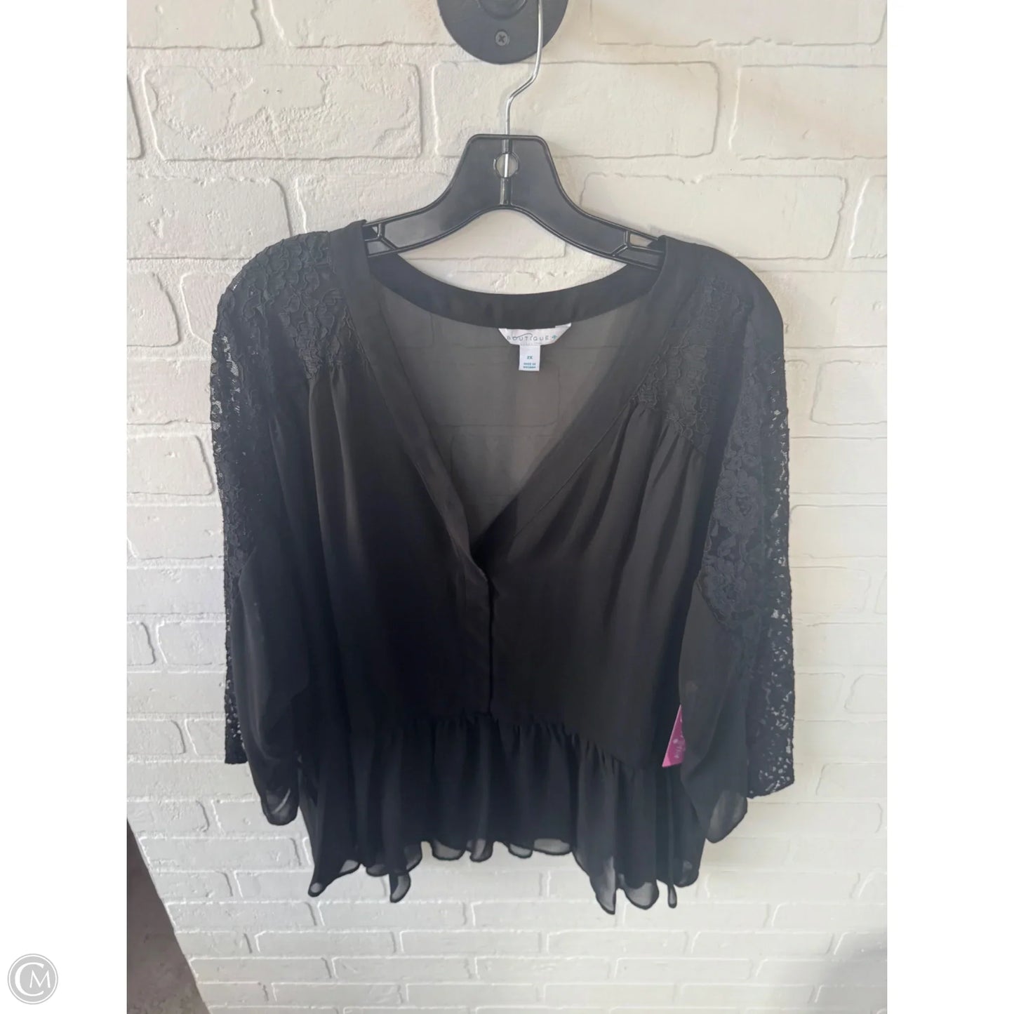 Top 3/4 Sleeve By Boutique + In Black, Size: 2x