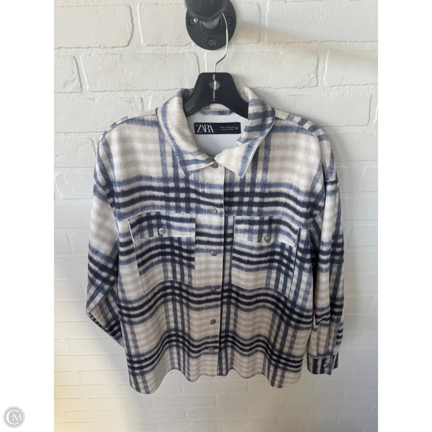 Jacket Shirt By Zara In Blue & Tan, Size: S