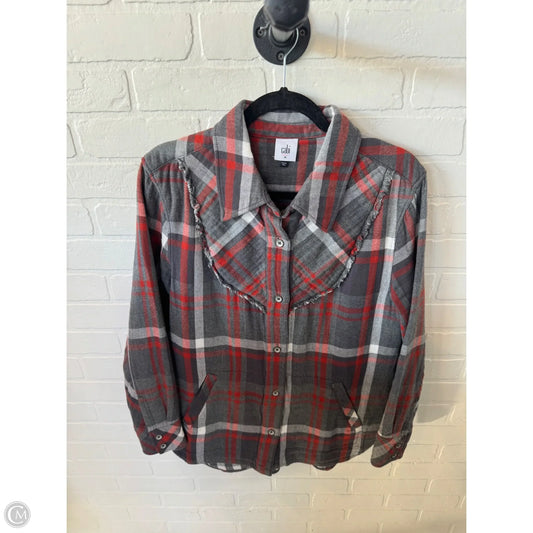 Jacket Shirt By Cabi In Grey & Red, Size: M