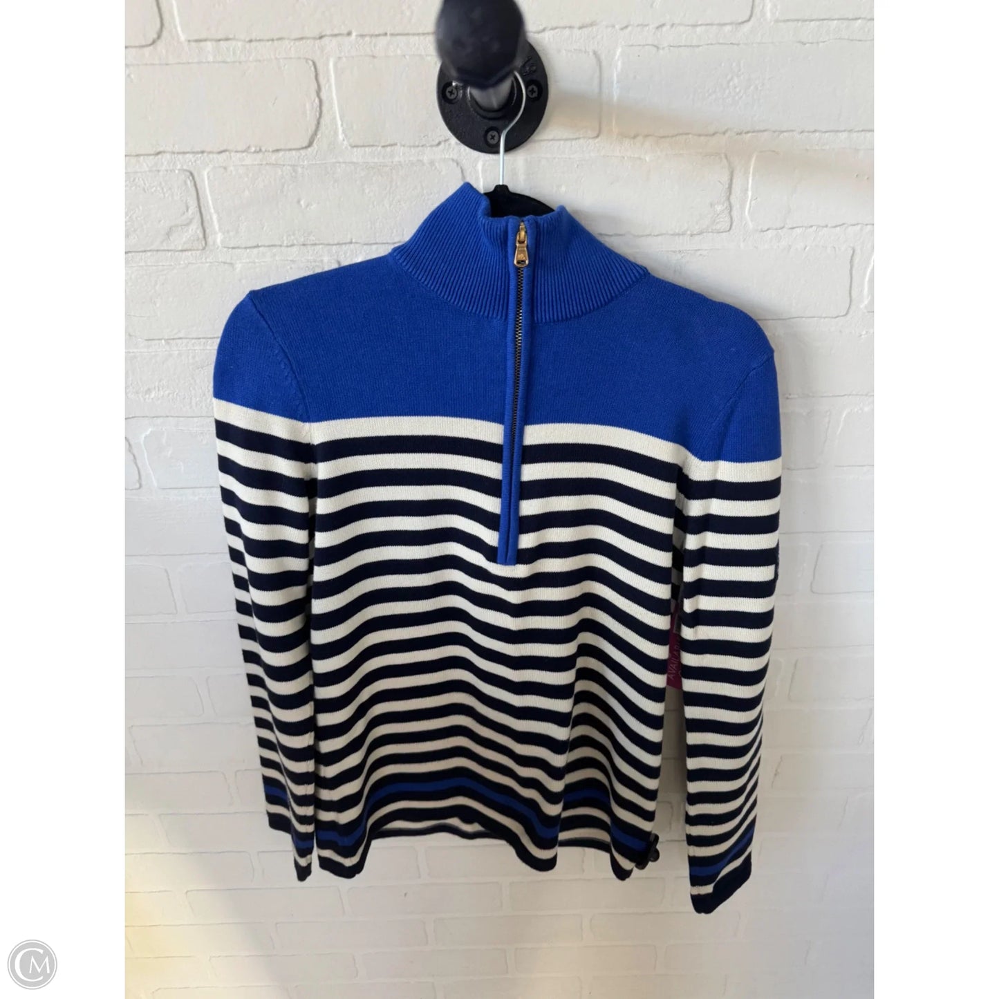 Sweater By Lauren By Ralph Lauren In Blue & Cream, Size: L