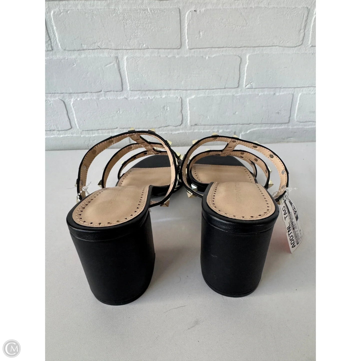 Sandals Heels Block By Adrienne Vittadini In Black & Gold, Size: 9
