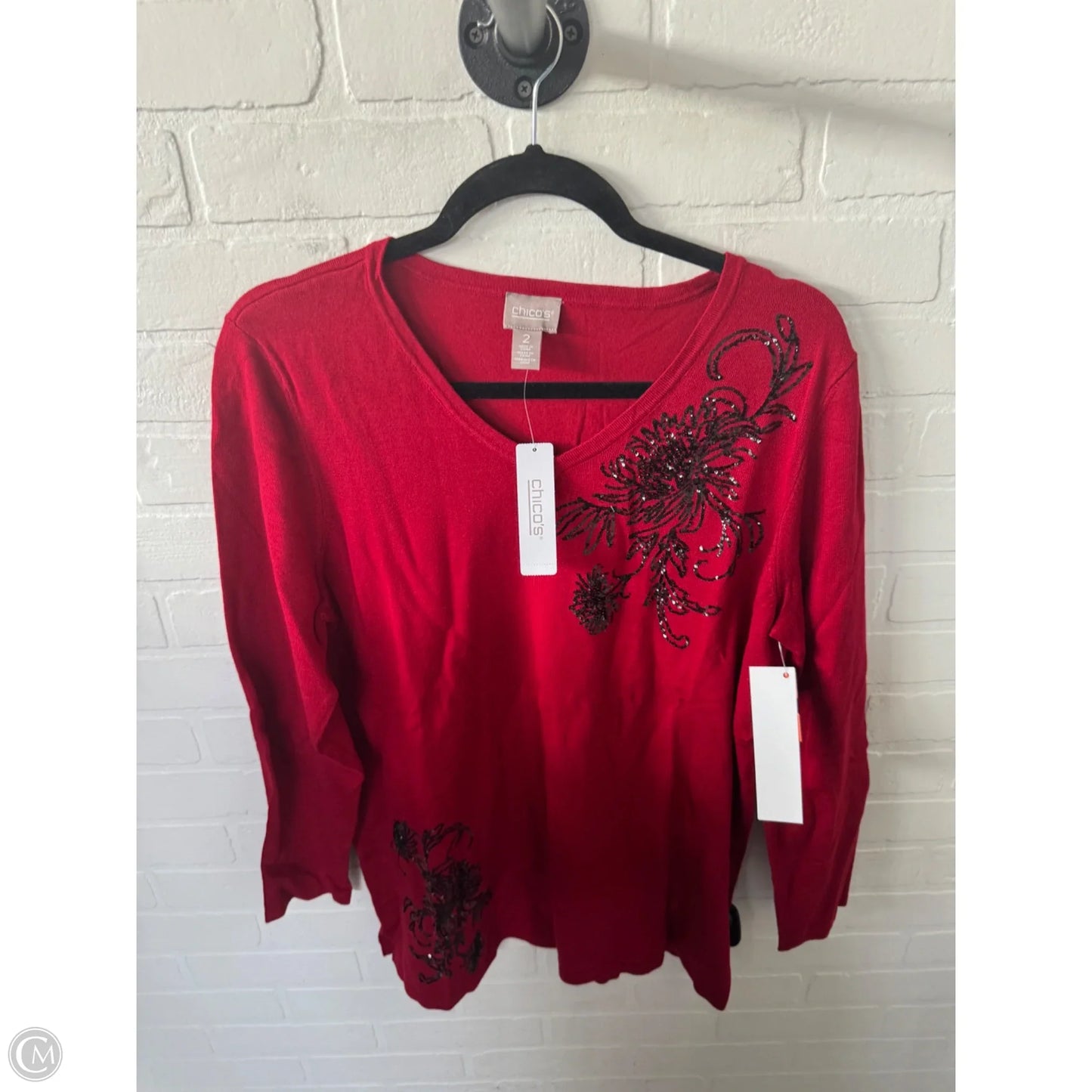 Sweater By Chicos In Black & Red, Size: L