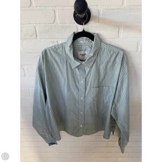 Top Long Sleeve By Abercrombie And Fitch In Green & White, Size: L