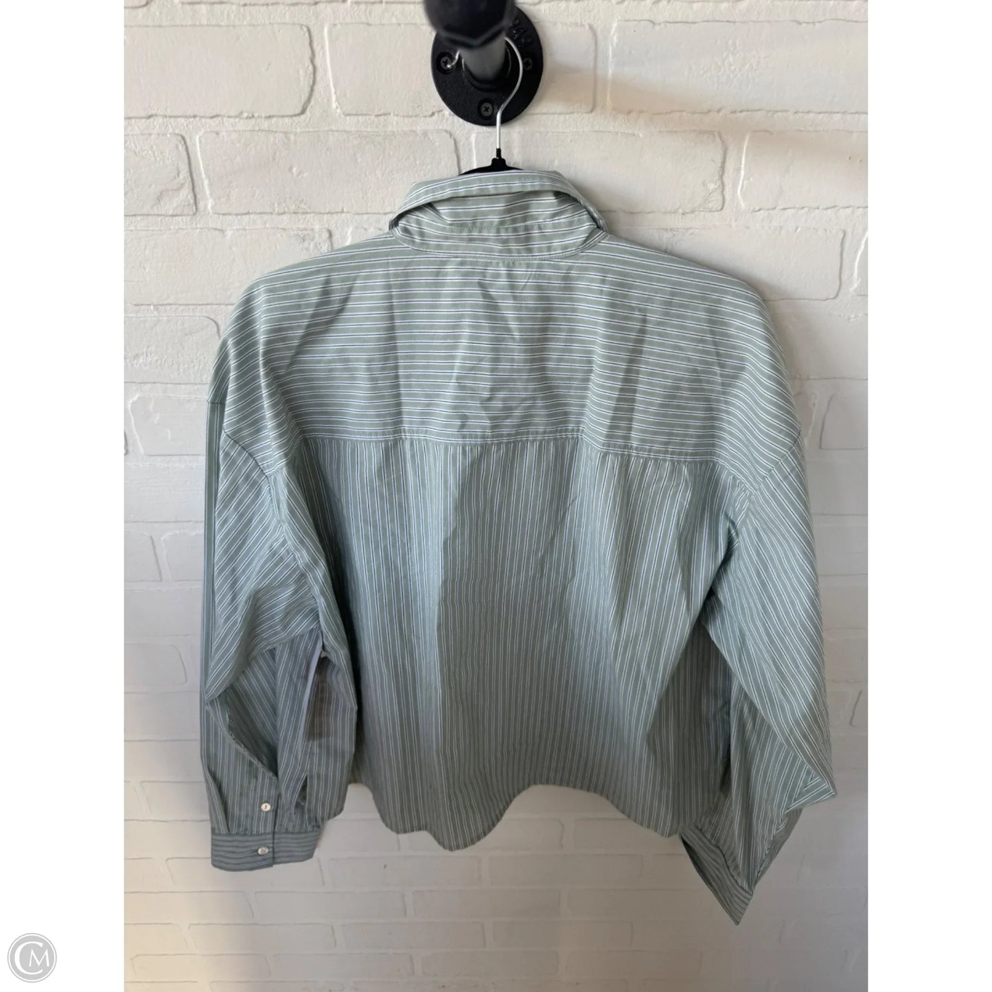 Top Long Sleeve By Abercrombie And Fitch In Green & White, Size: L