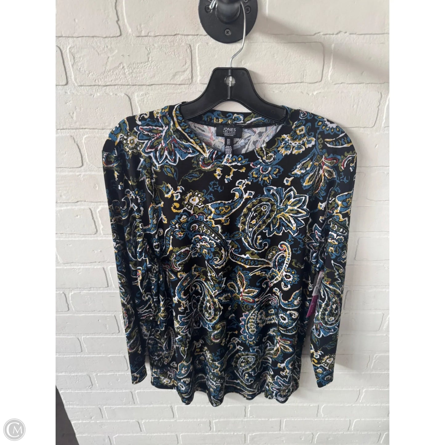 Top Long Sleeve By Jones New York In Black & Blue, Size: L