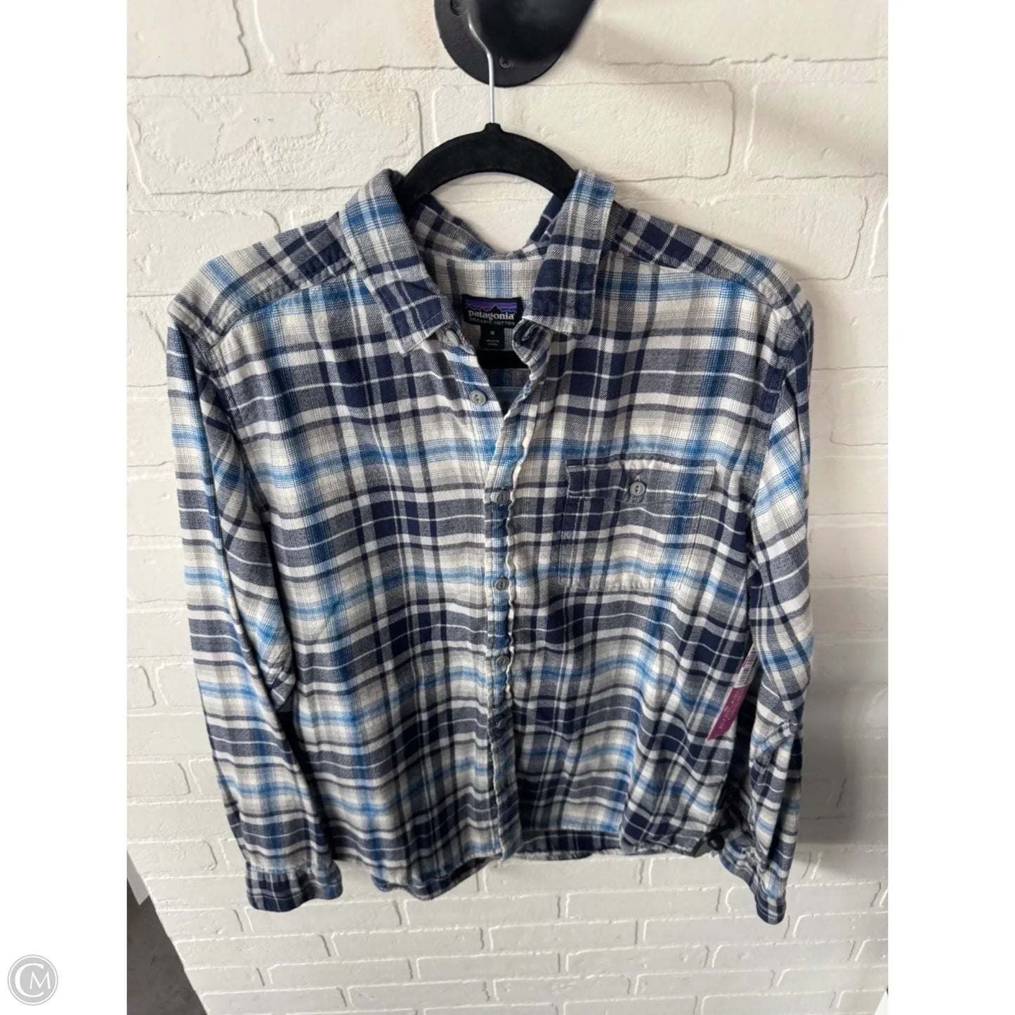 Top Long Sleeve By Patagonia In Blue & Grey, Size: M