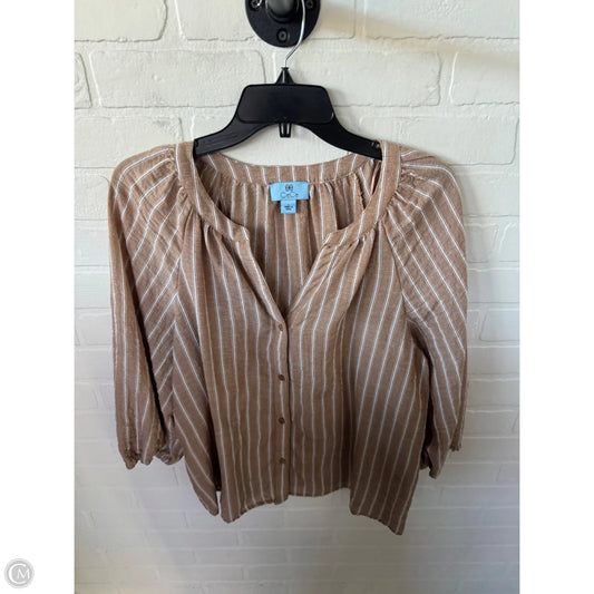 Top 3/4 Sleeve By Cece In Tan & White, Size: L