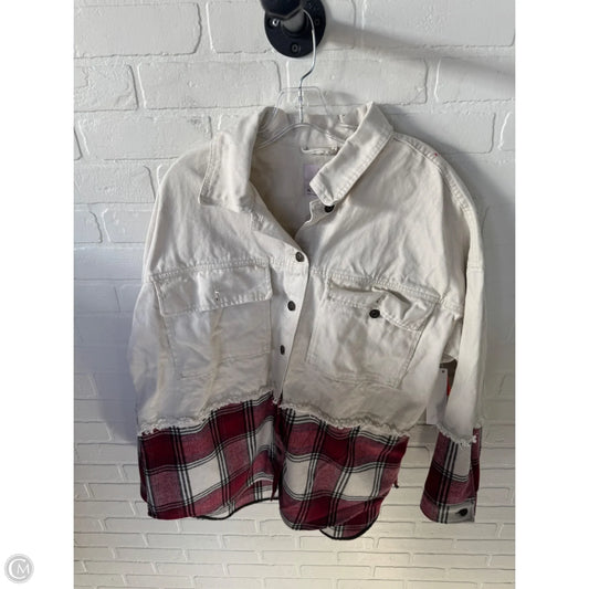 Jacket Shirt By So In Cream & Red, Size: Xl