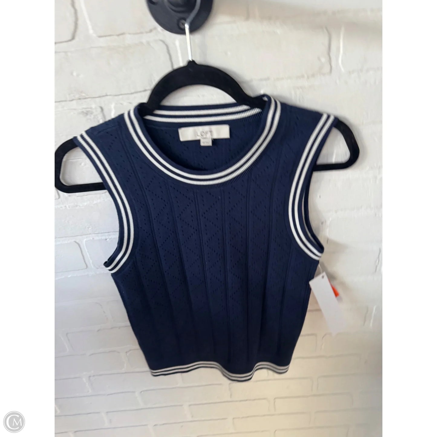 Vest Sweater By Loft In Blue & White, Size: Xs