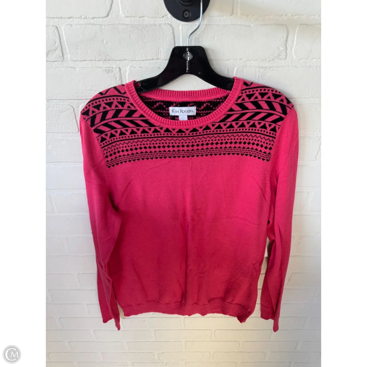 Sweater By Kim Rogers In Black & Pink, Size: L