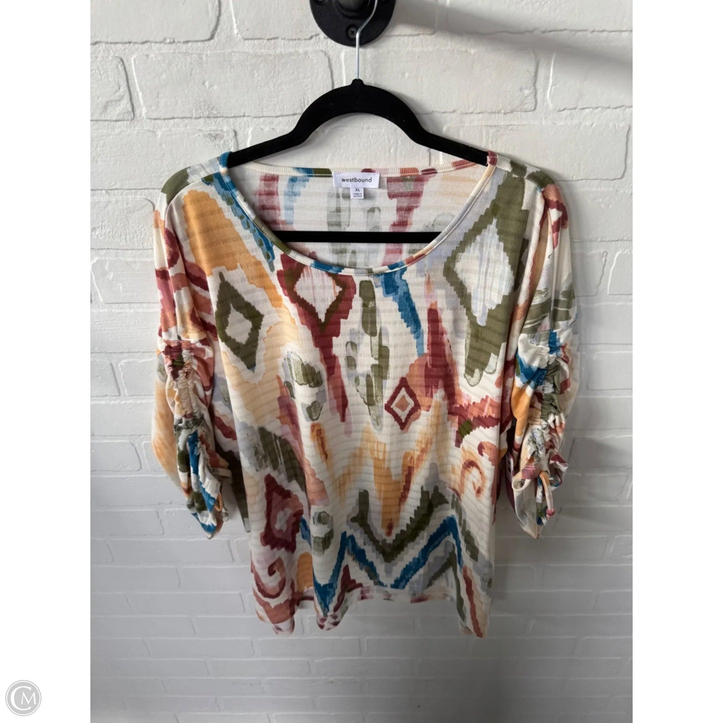 Top 3/4 Sleeve By West Bound In Green & Tan, Size: Xl