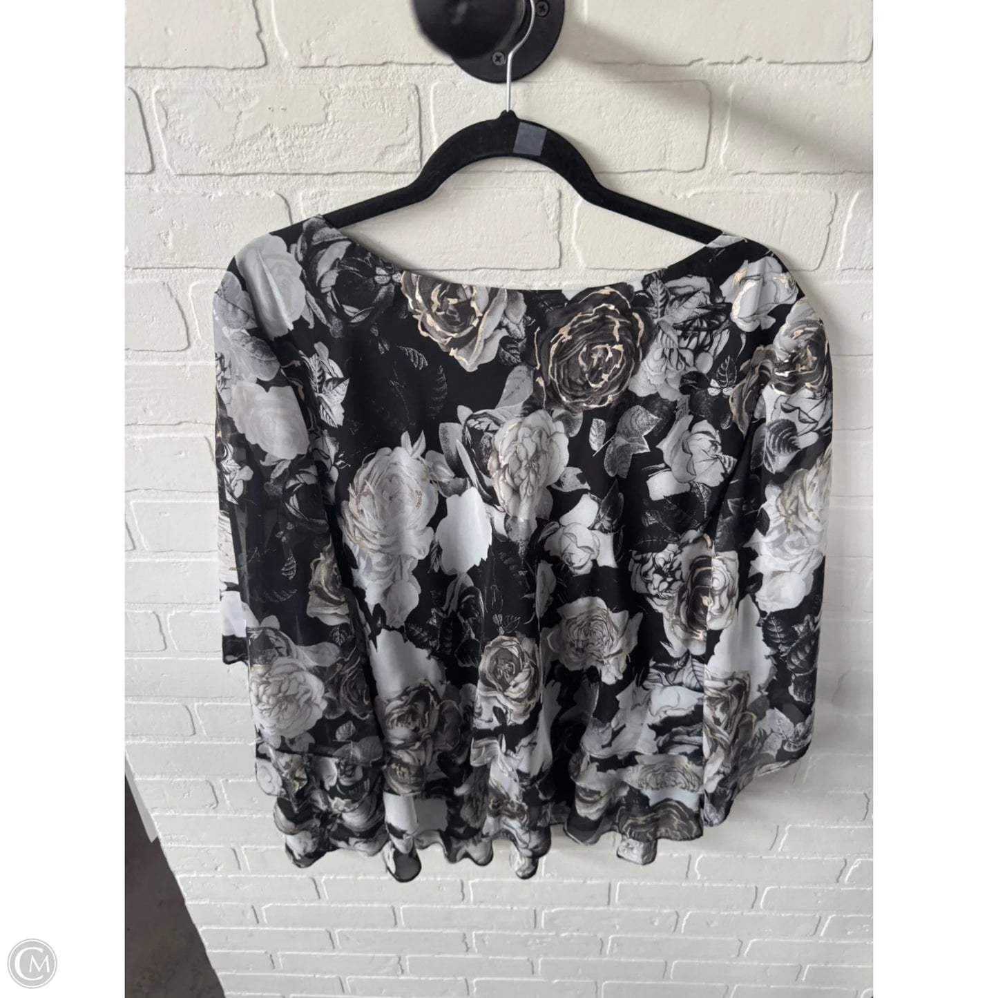 Top Long Sleeve By Alex Evenings In Black & Grey, Size: 3x