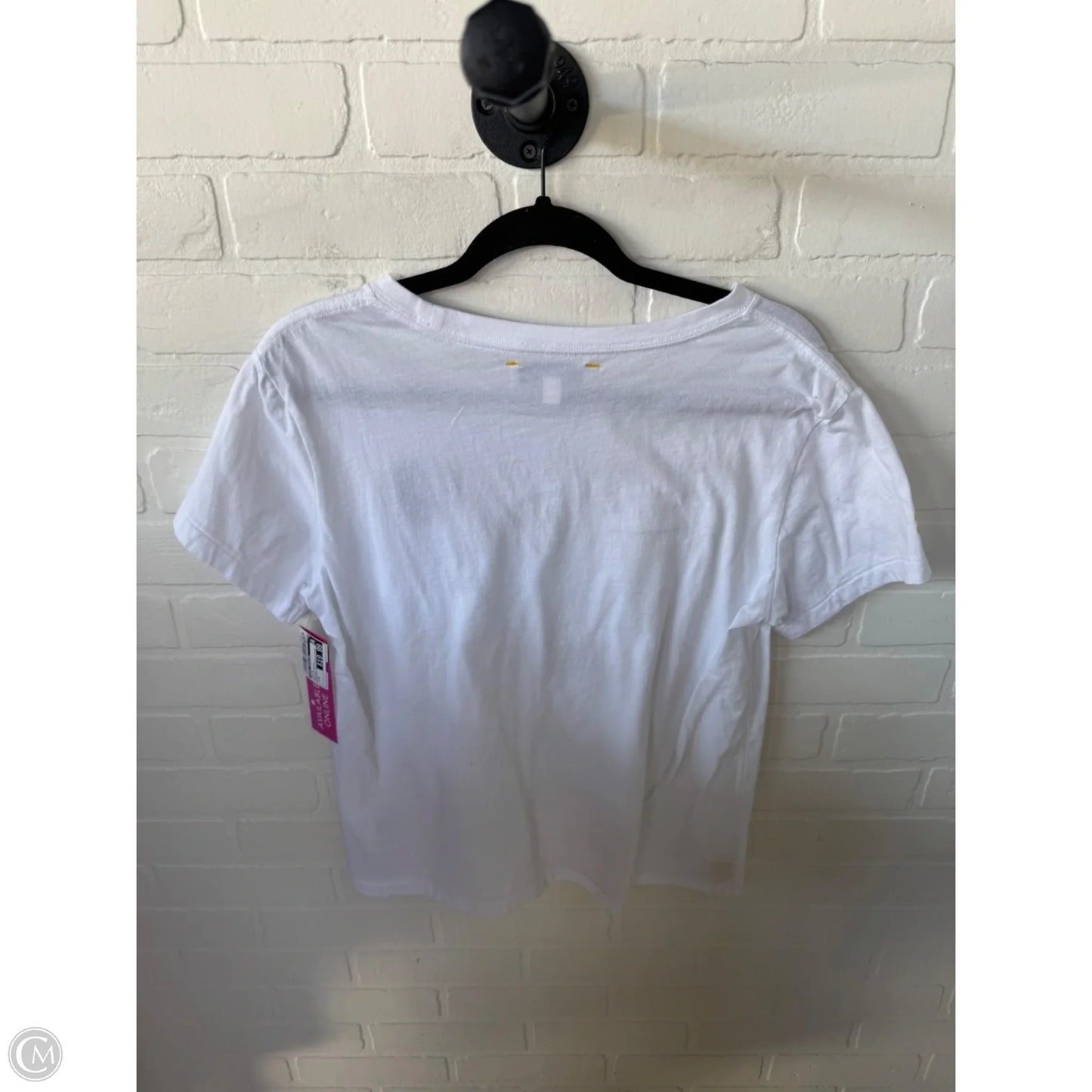 Top Short Sleeve By Kerri Rosenthal In White & Yellow, Size: M